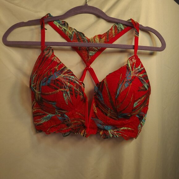 Victoria's Secret Date Push Up Large V Plunge Racerback Red Blue Lace Padded - Picture 7 of 7